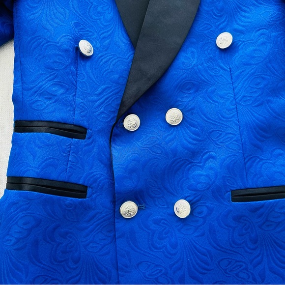 Boys Royal Blue Jacquard Double Breasted Tuxedo Suit (8/9 year) - Picture 16 of 16